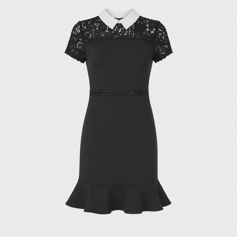 NWT Karl Lagerfeld Paris Black Lace Contrast Collar Dress - Size 8